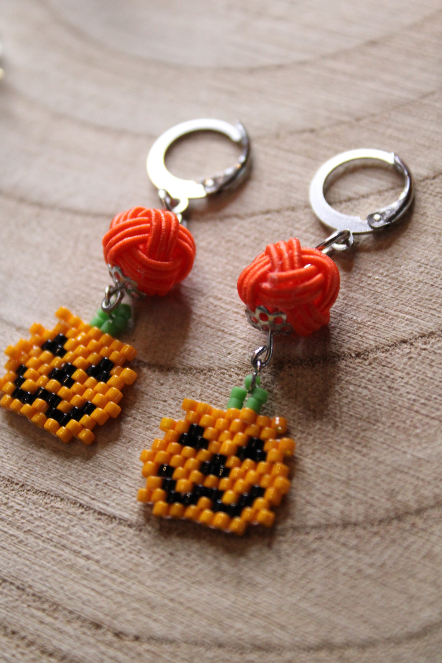 Jack-o'-Lantern with Mizuhiki Knot Earrings