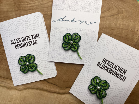 Vier-Kleeblatt Motiv aus Mizuhiki – A6 Grußkarte mit Magnet