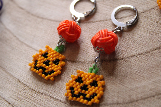 Jack-o'-Lantern with Mizuhiki Knot Earrings