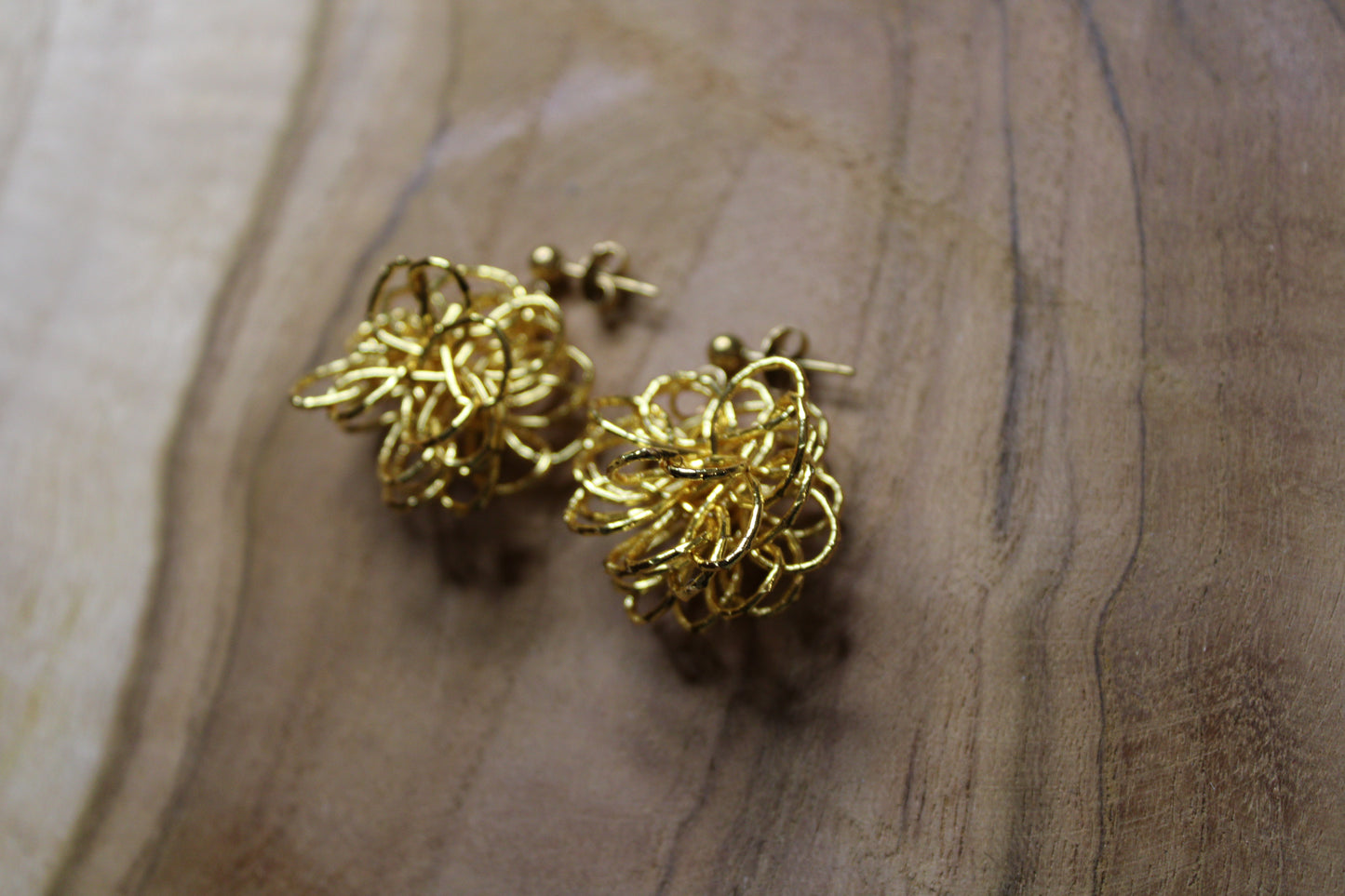 Mizuhiki Pompon Stud Earrings - Silver, Gold